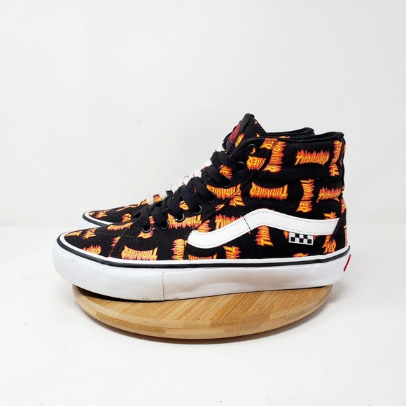 Vans Thrasher Sk8-Hi Shoes Mens 7.5 Sneakers Black Red Skate High Top Pop Cush - Picture 6 of 11